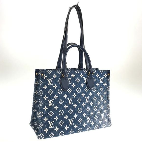 Louis Vuitton On the go MM Monogram Denim jacquard blue Tote Bag - Picture 2 of 16